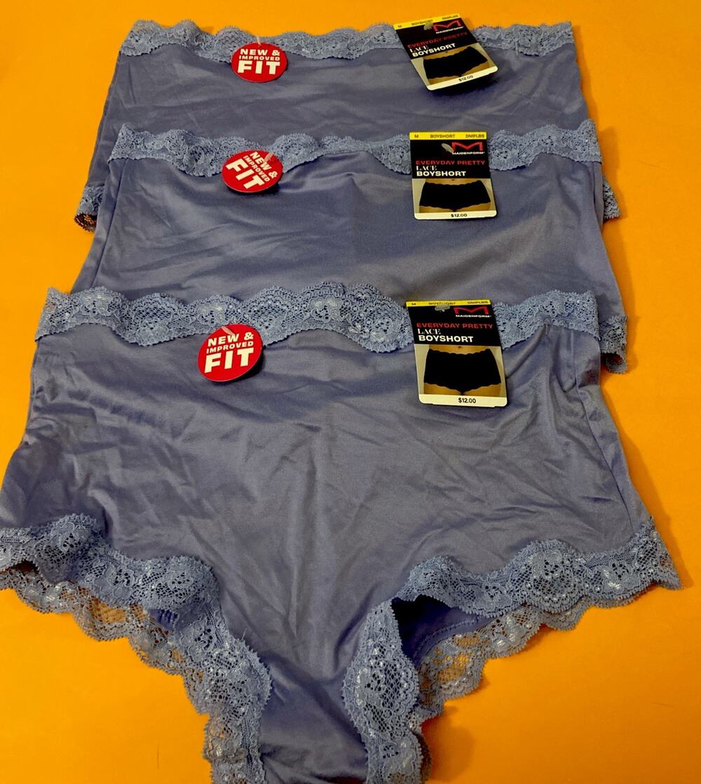 NEW! SET OF 3 MAIDENFORM LAVENDER BOY SHORTS W Lace Trim/ Size Medium /6